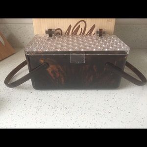 NOS vintage lucite box purse in tortoise shell.